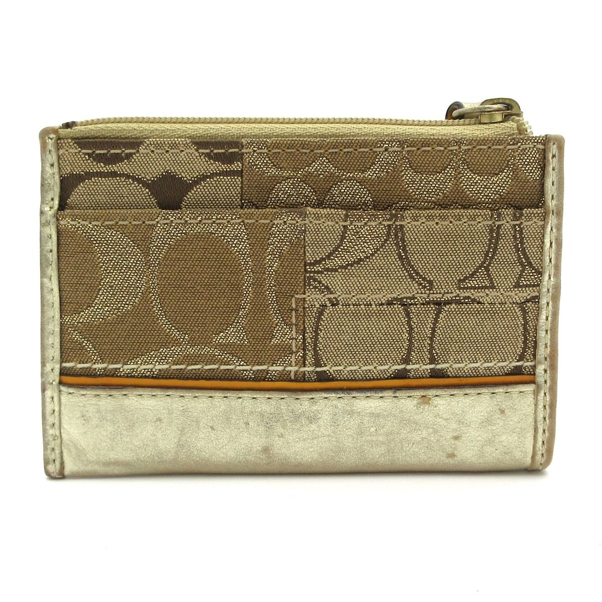 COACH コーチ コインケース シグネチャー柄 ライトブラウン ブラウン ゴールド レザー