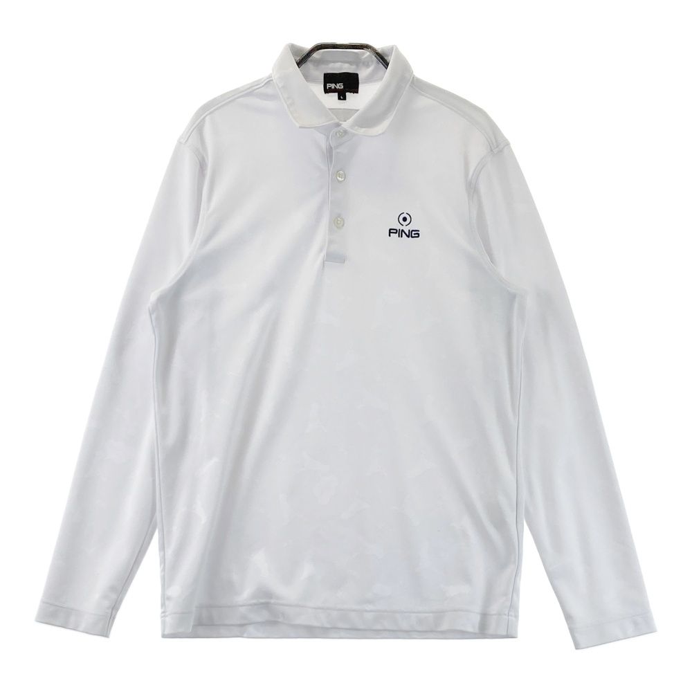 PING/ピン ゴルフ 長袖ポロシャツ【ホワイト/L】新品！ サイズ：L PING ピン 長袖ポロシャツ 総柄 ホワイト系 [240101578847