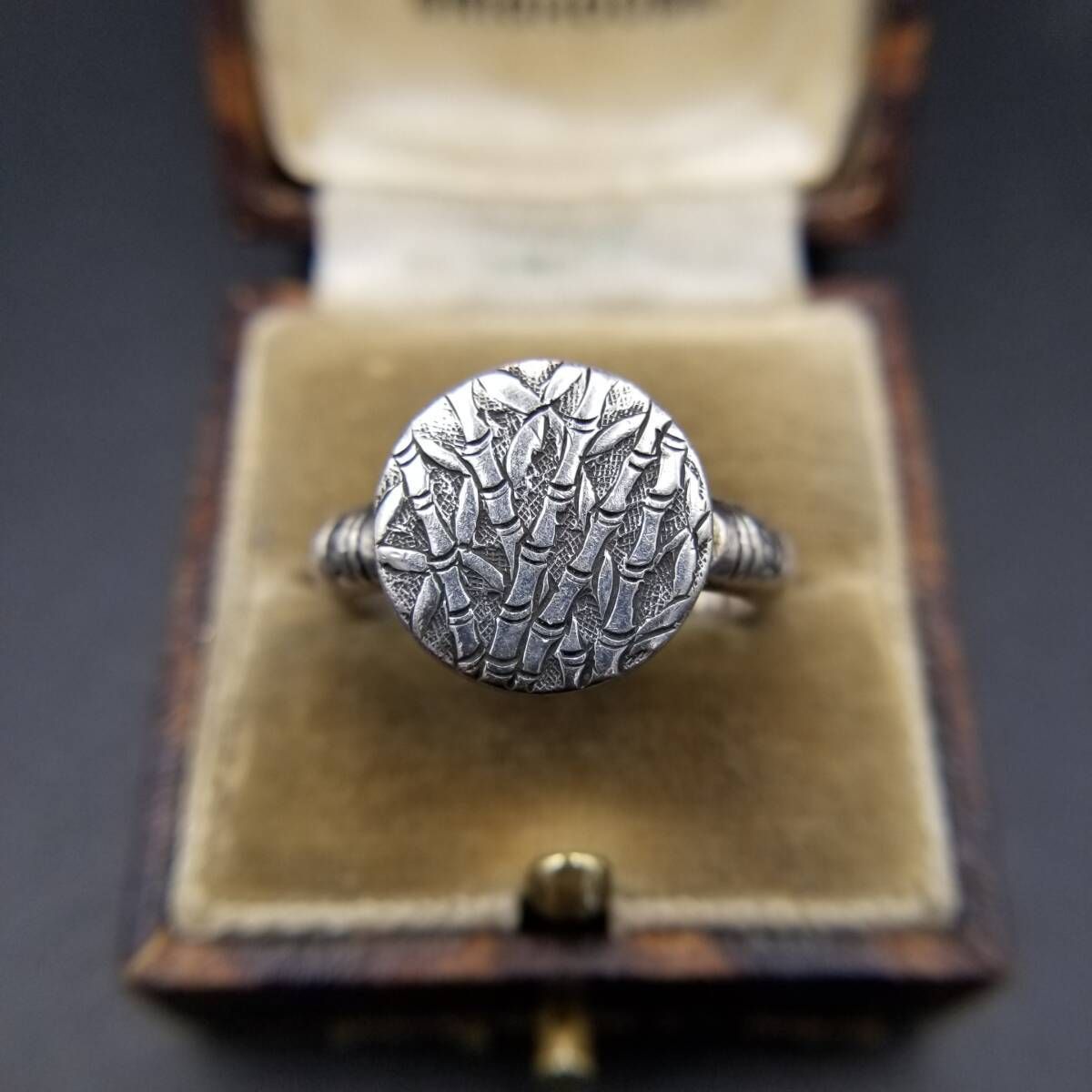 竹模様 アジア調 925 シルバー ヴィンテージ バンブー リング 指輪 銀 ラウンド 個性派ジュエリー 自然 フローラル Y 25-I