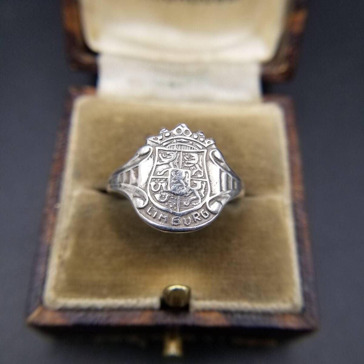 Limburg Coat of Arms 紋章 925 シルバー ヴィンテージ シグネット リング 指輪 銀 GE刻印 Lion Rampant Y 25-H