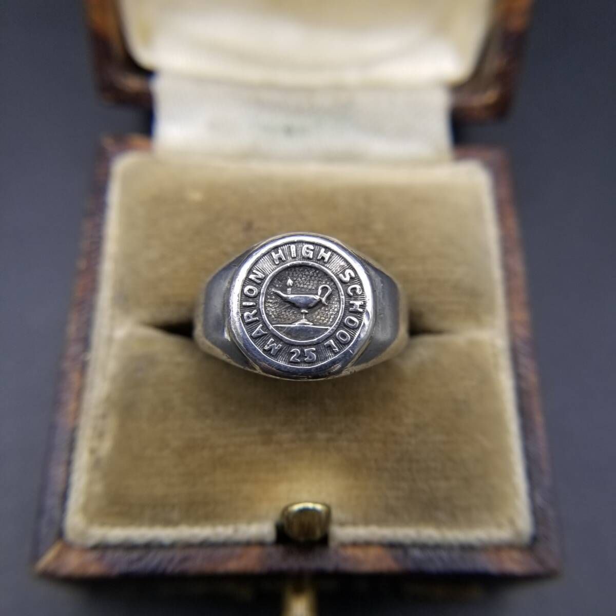 1925年 Peters Co 社製 米国 アンティーク クラスリング Marion High School カレッジシグネット 925 シルバー 指輪 ピンキー Y 25 H