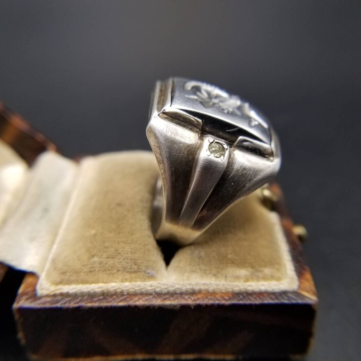 40 50 s頃 Uncas社製 ローマン騎士 インタリオ ヴィンテージ シグネット リング 925 シルバー 指輪 銀 レトロ アールデコ 重厚感 Y 25 I