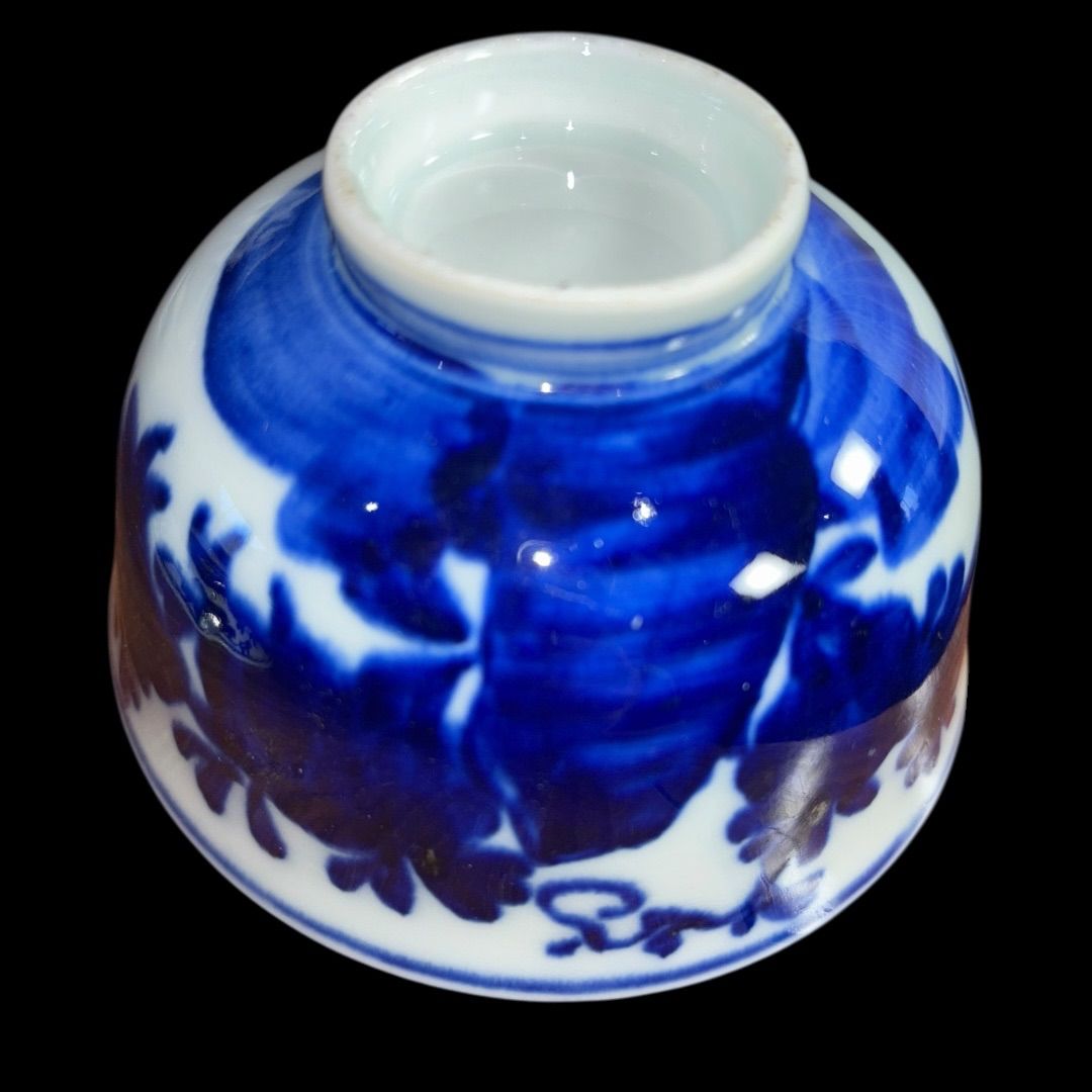 2客揃え] 染付 蓋つき椀 江戸明治 手描き 陶器 陶芸 アンティーク 骨董