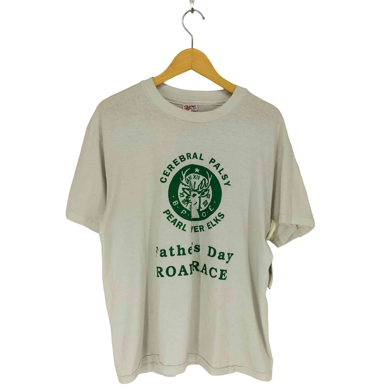 ヘインズ Hanes USA製 シングルステッチ CEREBRAL PALSY 両面プリント クルーネックカットソー メンズ import：L 