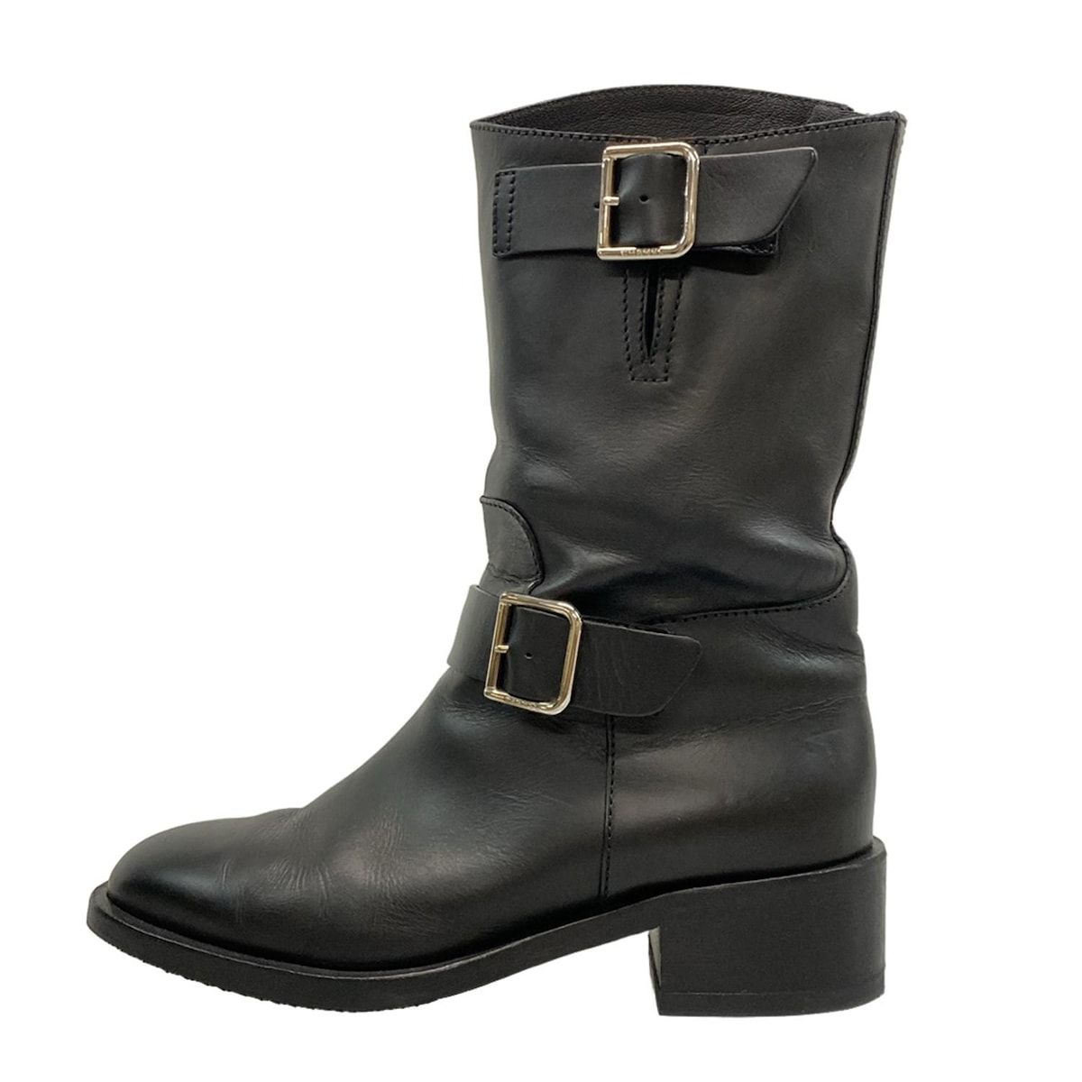 CHANEL シャネル ショートブーツ 36 1 2 C レディース - G 27805 黒 エンジニアブーツ シルバー金具 アウトソール張替済 レザー