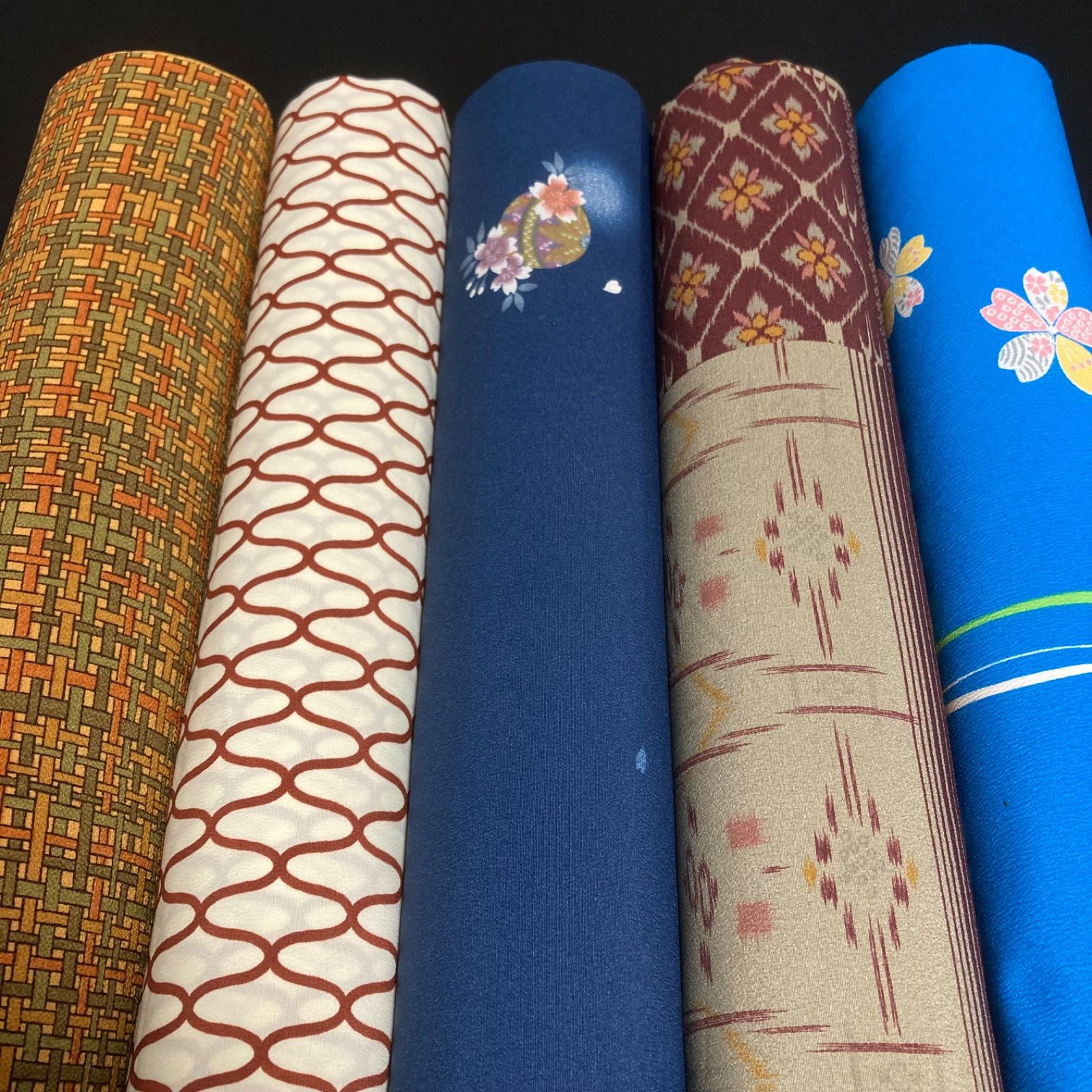  着物と帯オレンジ y 129◾️割と なポリエステル化繊着尺反物5点◾️ 小紋 着物反物