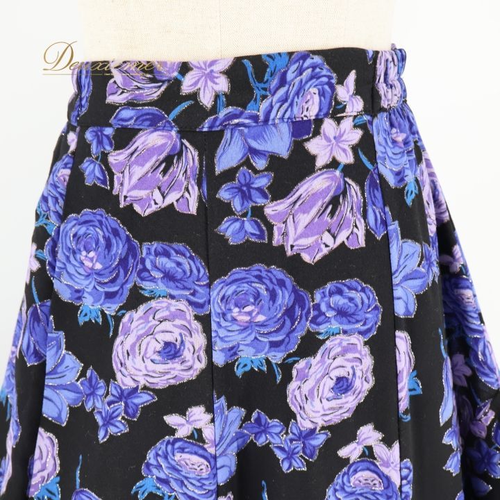 フラメンコ 衣装 ファルダ スカート 黒 紫 花柄 ラメ フリル レース