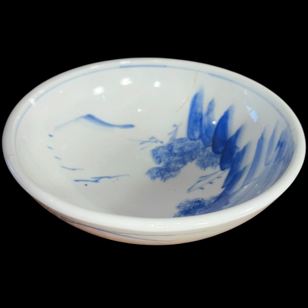 3つ鉢セット 染付 山水 中鉢 手描き アンティーク 骨董 ヴィンテージ