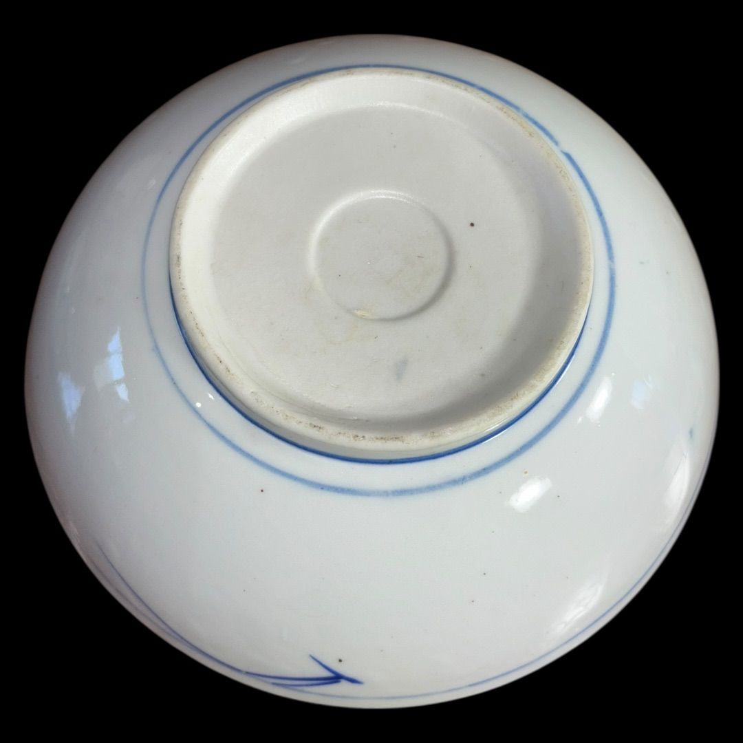 3つ鉢セット 染付 山水 中鉢 手描き アンティーク 骨董 ヴィンテージ