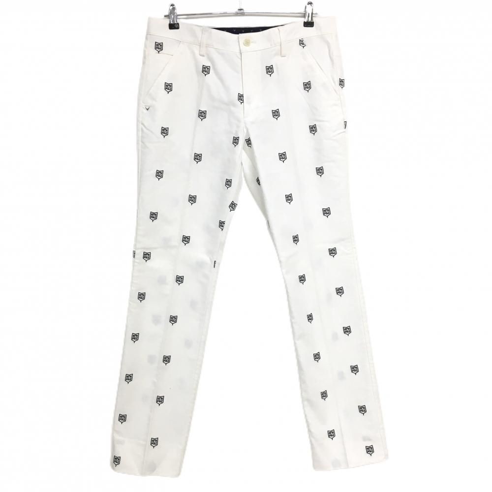 キャロウェイ パンツ 白×黒 刺しゅう総柄 ストレッチ 表微起毛 メンズ