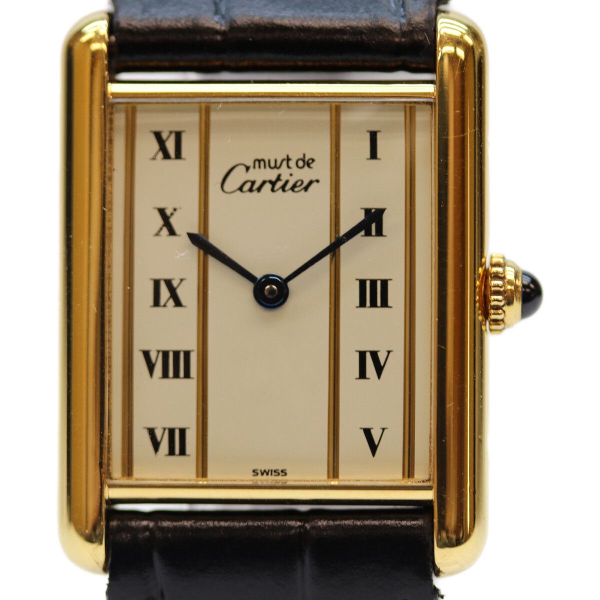 Cartier カルティエ 82-95年 925 ﾏｽﾄﾀﾝｸｳﾞｪﾙﾒｲﾕLM 白文字盤 QZ 革