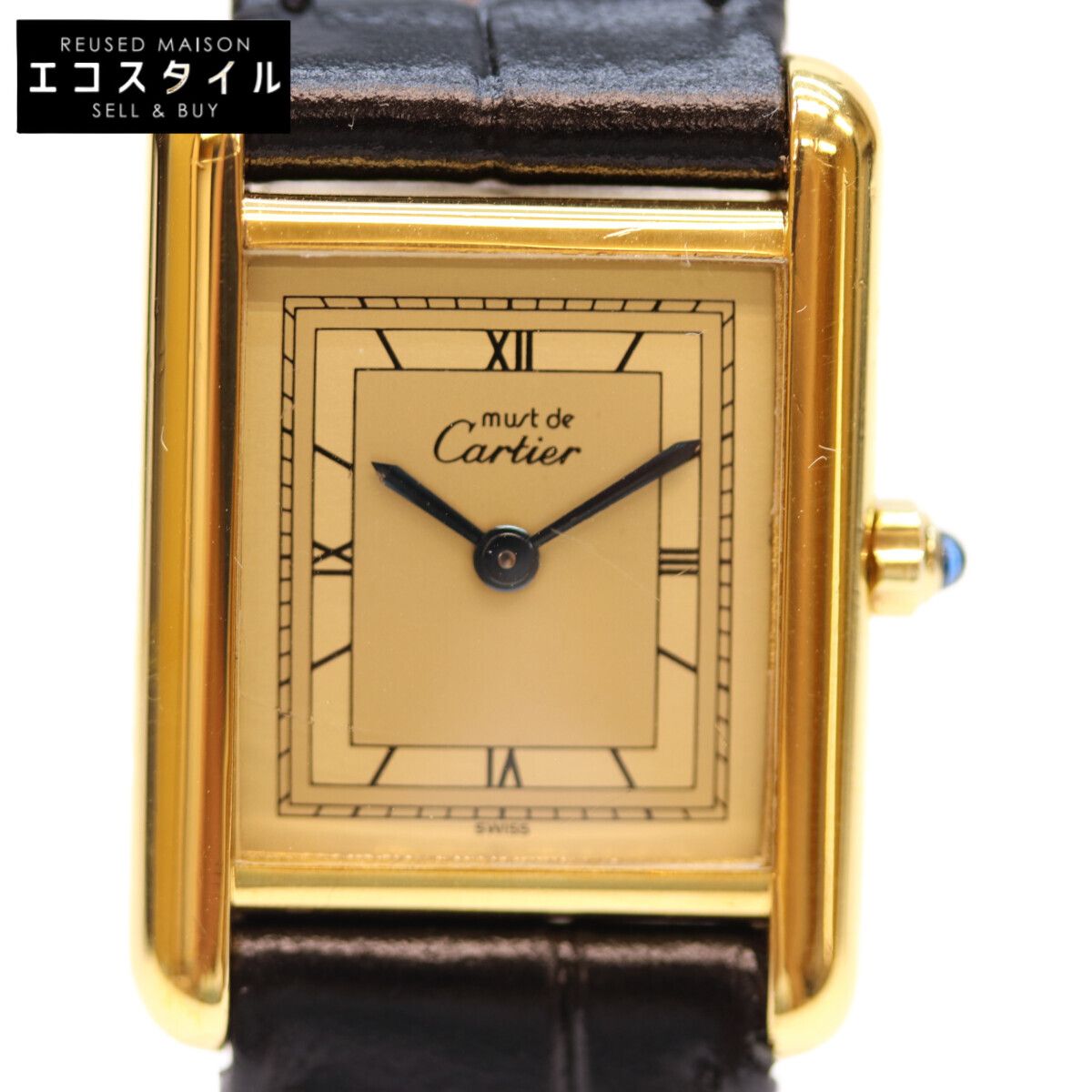Cartier カルティエ 82-95年 925 ﾏｽﾄﾀﾝｸｳﾞｪﾙﾒｲﾕSM ｼｬﾝﾊﾟﾝ文字盤 QZ 革