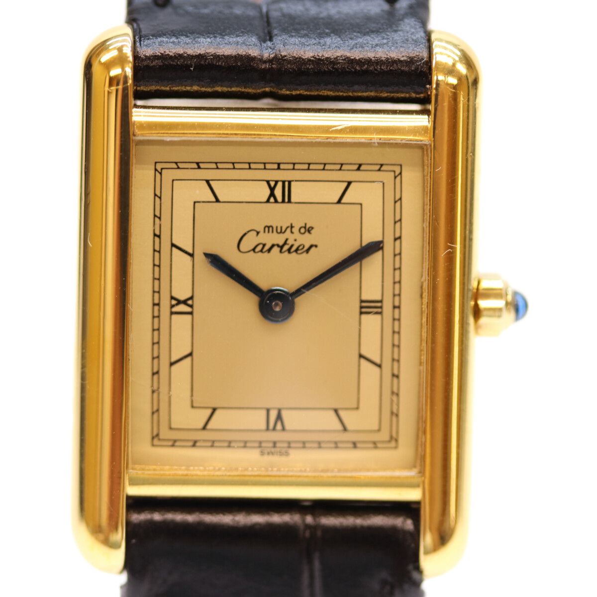 Cartier カルティエ 82-95年 925 ﾏｽﾄﾀﾝｸｳﾞｪﾙﾒｲﾕSM ｼｬﾝﾊﾟﾝ文字盤 QZ 革