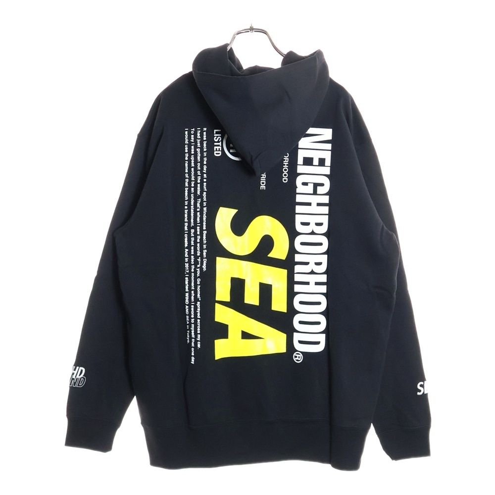 NEIGHBORHOOD (ネイバーフッド) ×WIND AND SEA C-HOODED LS ネイバーフッド Cフーデッド ロゴ プリント プルオーバー スウェット パーカー ブラック 201ELWSN-CSMO1S