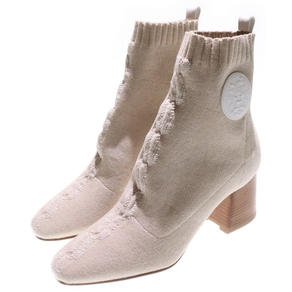 HERMES エルメス ヴォルヴェール ショートブーツ ニットハイカットブーツ ベージュ レディース
