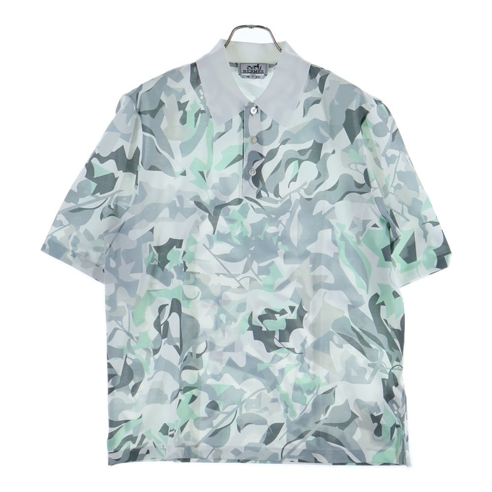 HERMES エルメス パズル ヴェジェタル 総柄プリント 半袖 ポロシャツ ホワイト グレー