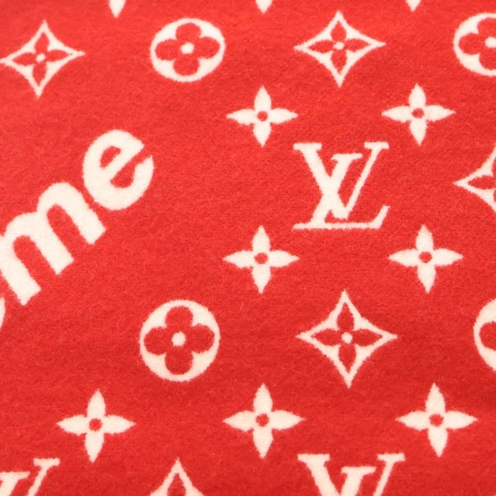 LOUIS VUITTON ルイヴィトン 17 AW SUPREME Monogram Scarf シュプリーム モノグラムスカーフ カシミヤ混ウールマフラー レッド MP 1890