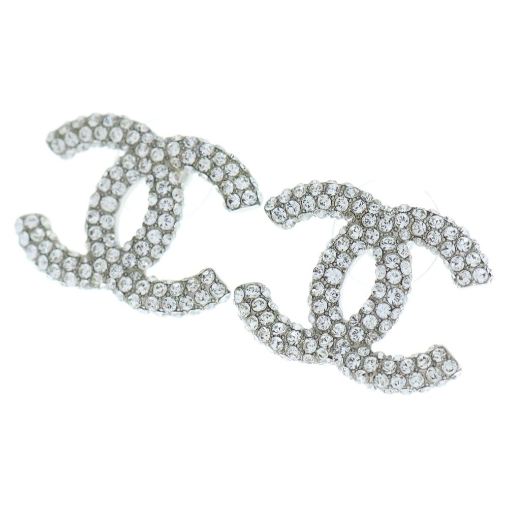 CHANEL シャネル ココマーク ラインストーン ピアス シルバー