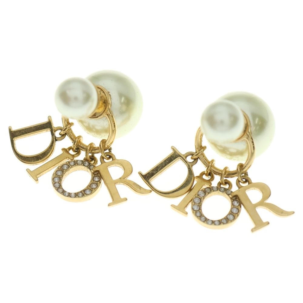 Christian Dior クリスチャンディオール トライバル ロゴピアス ゴールド ラインストーン×パール