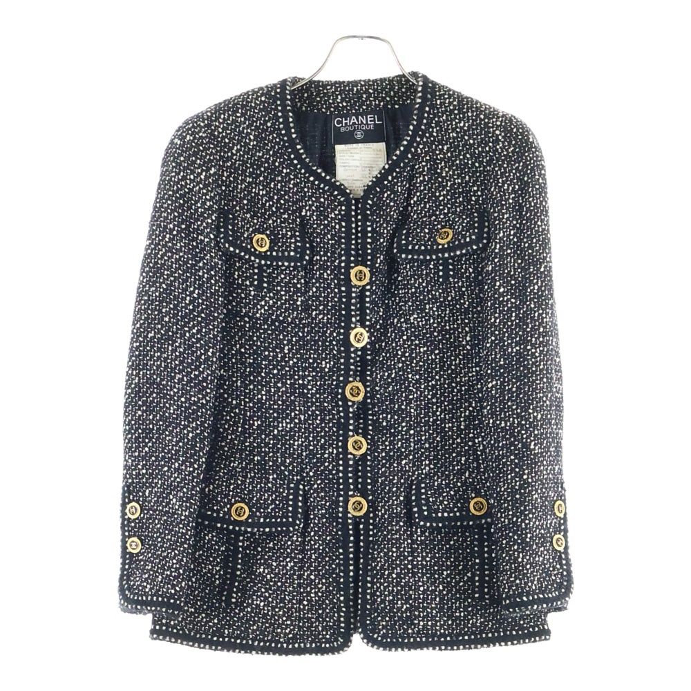 CHANEL (シャネル) 93AW ココマークボタン ウールツイード ノーカラー