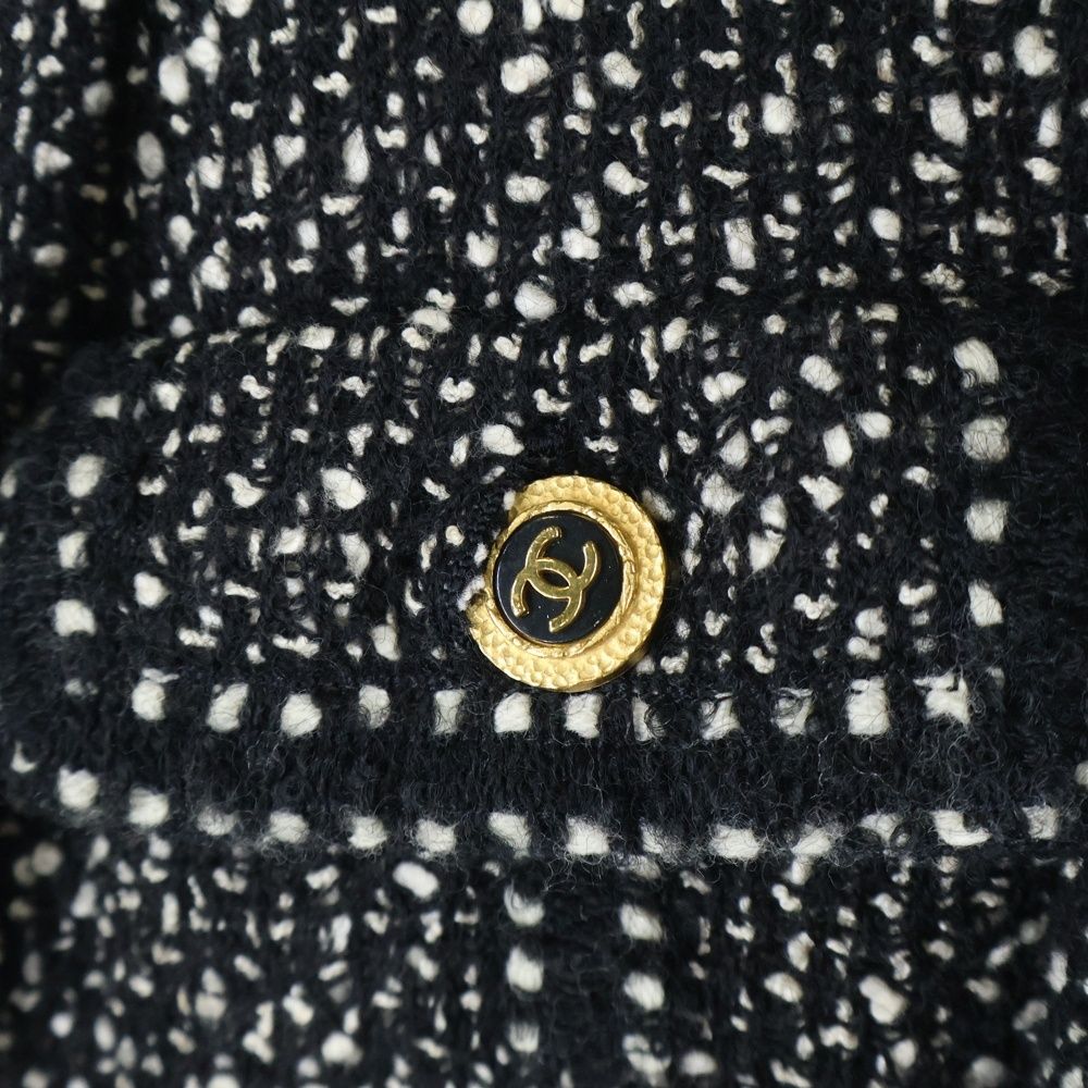 【ワイフ品】CHANELウール ココマークボタン ノーカラージャケット CHANEL (シャネル) 93AW ココマークボタン ウールツイード ノーカラー