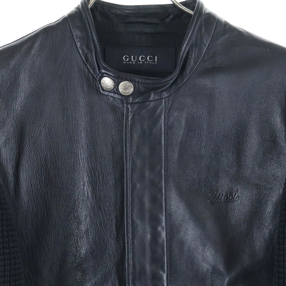 GUCCI (グッチ) エンボスロゴ ニット切り替え ラムレザー ジップアップ