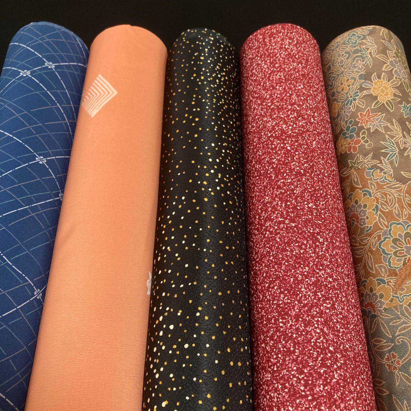 着物と帯オレンジ y134◾️割と綺麗なポリエステル化繊着尺反物5点