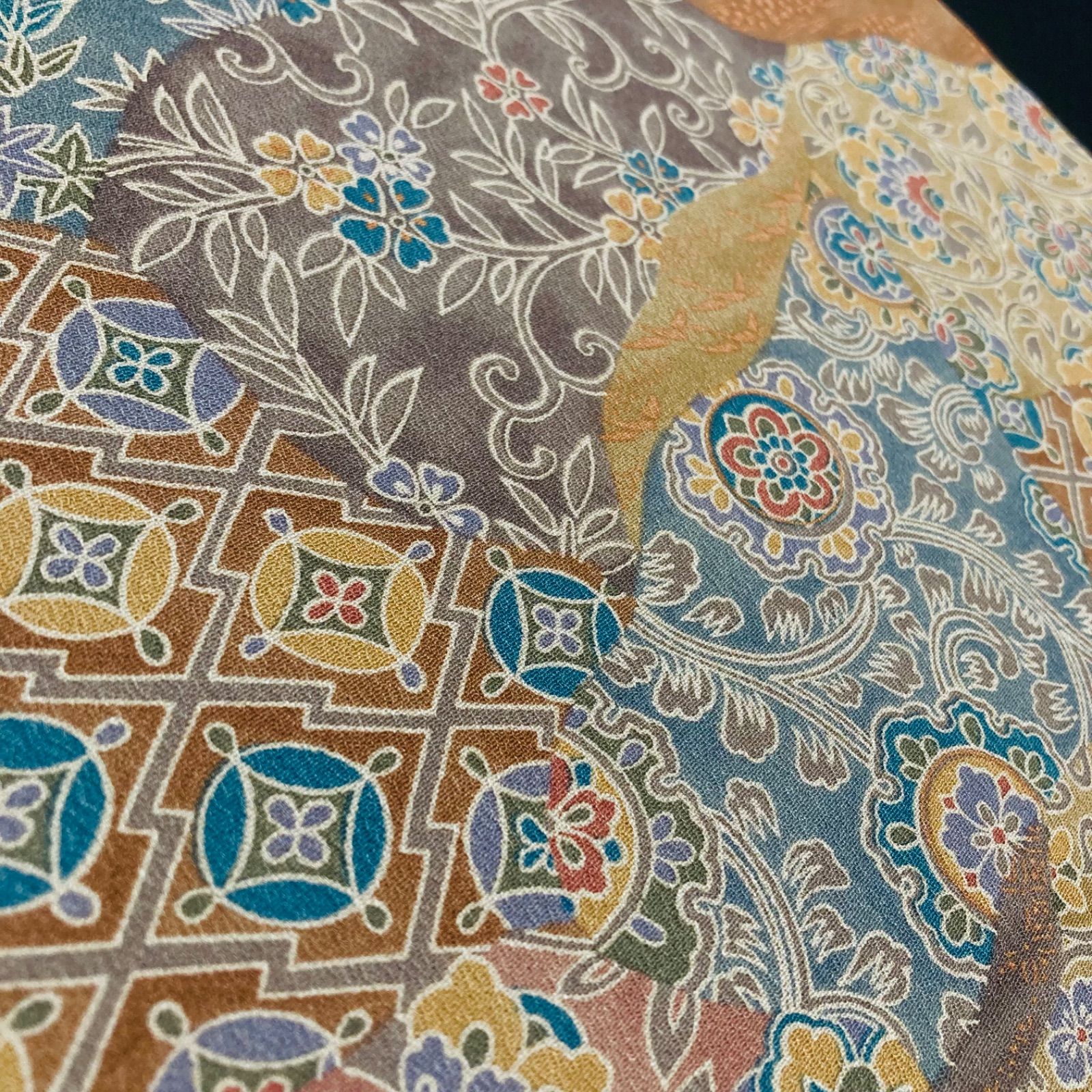 着物と帯オレンジ y134◾️割と綺麗なポリエステル化繊着尺反物5点