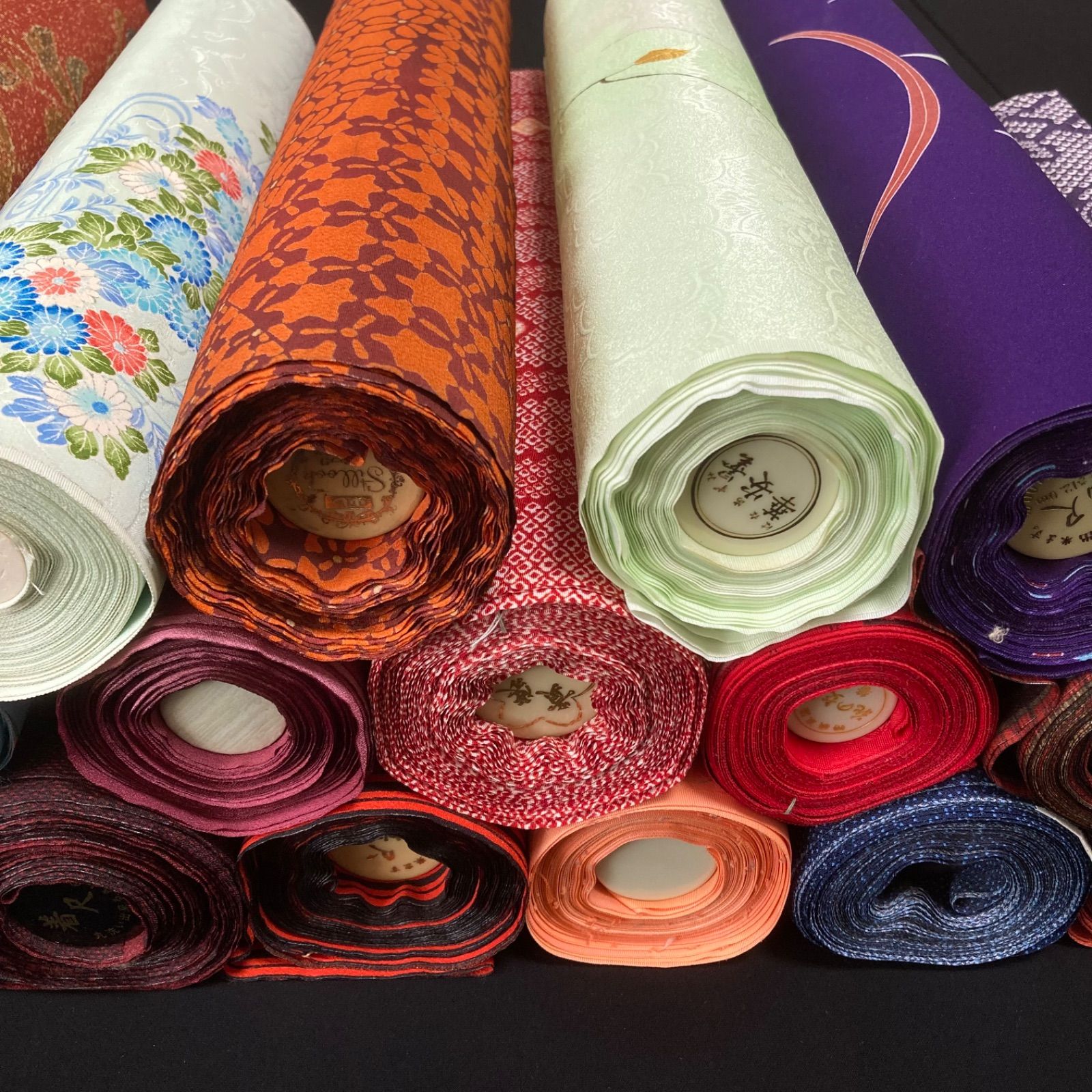 着物と帯オレンジ y136◾️割と綺麗なポリエステル化繊着尺反物21点
