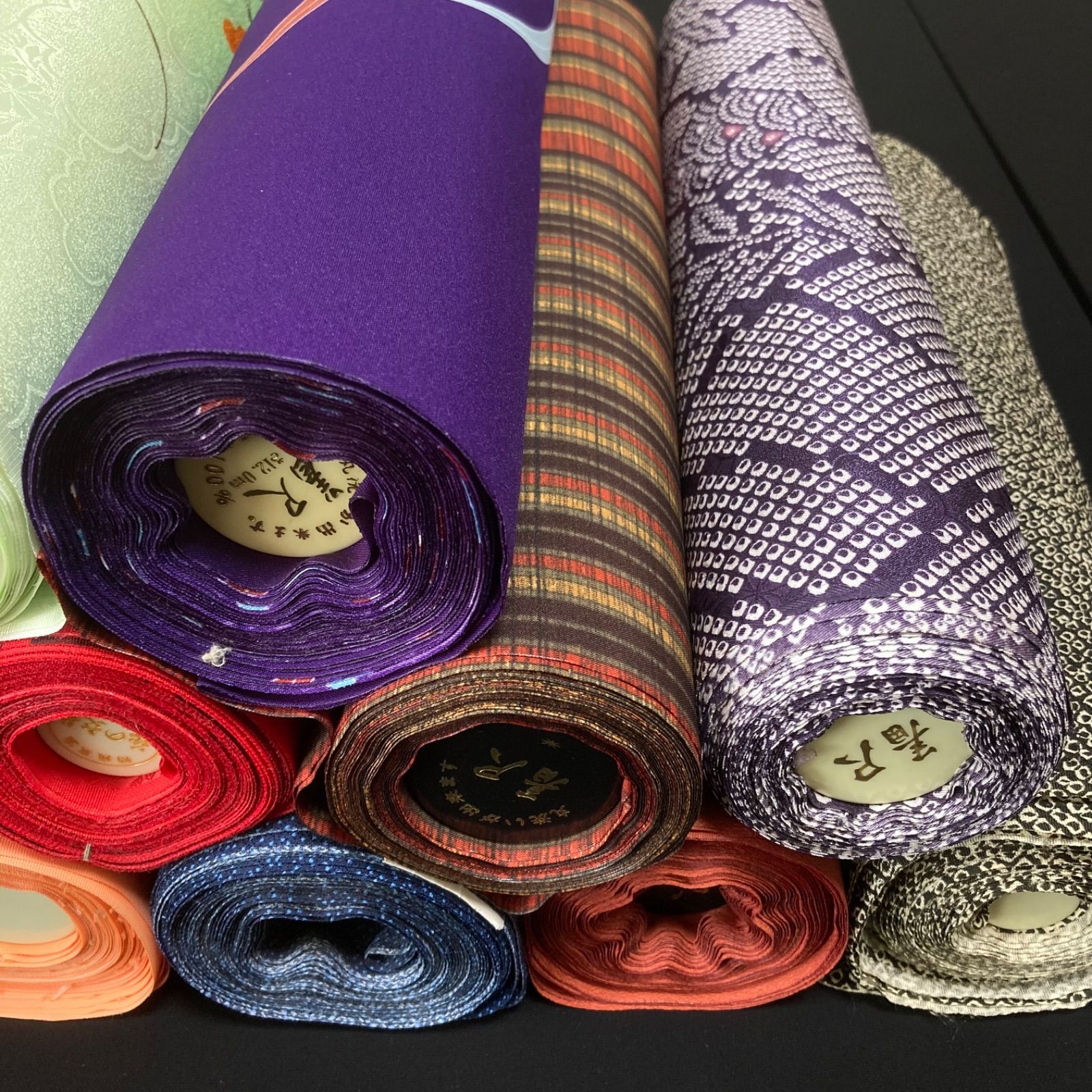 着物と帯オレンジ y136◾️割と綺麗なポリエステル化繊着尺反物21点