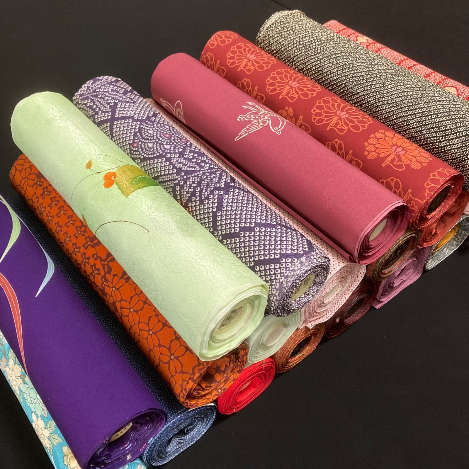 【予約済】y88【着物と帯 オレンジ】割と綺麗なポリエステル化繊小紋着尺反物5点 着物と帯オレンジ y136◾️割と綺麗なポリエステル化繊着尺反物21点