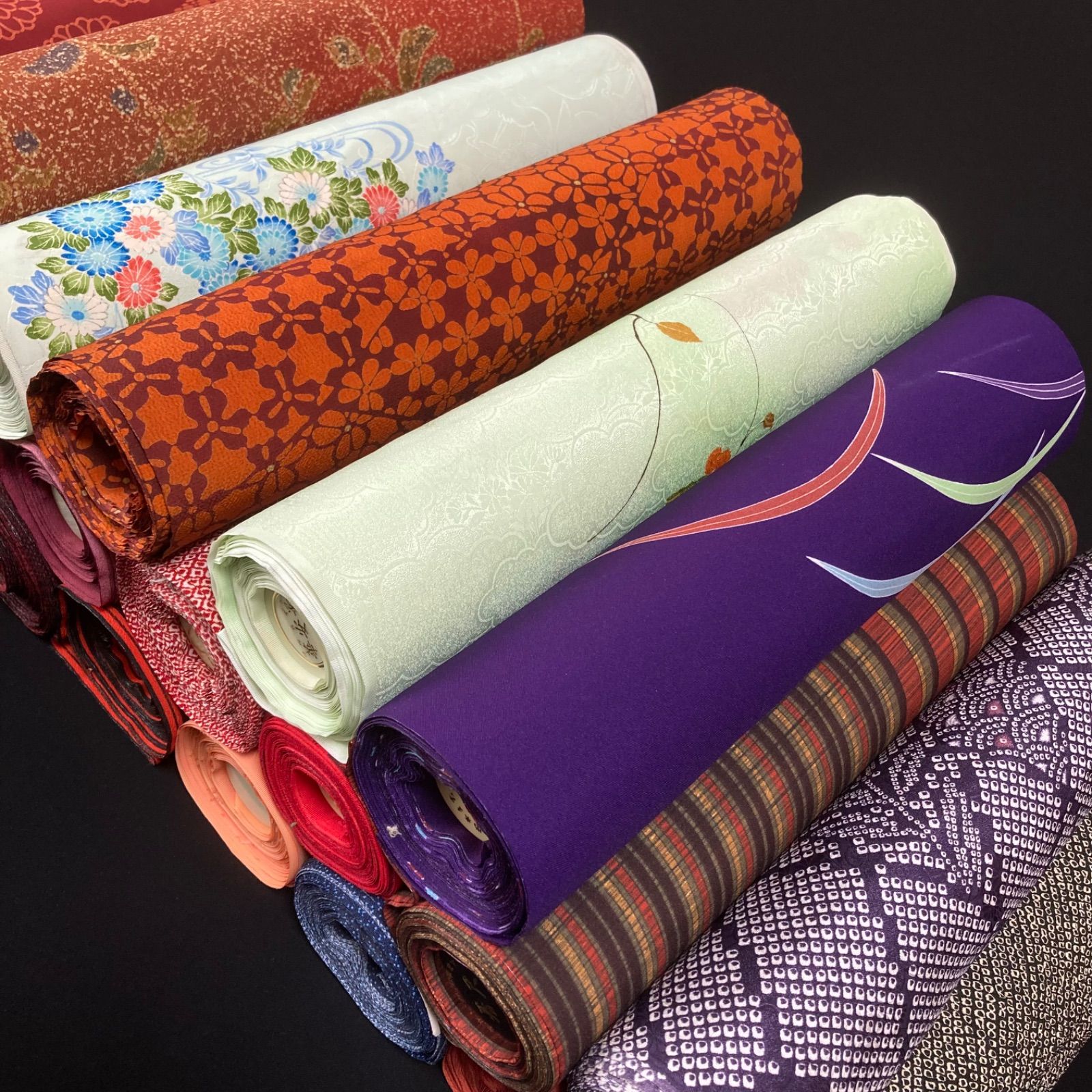 着物と帯オレンジ y 136◾️割と なポリエステル化繊着尺反物21点◾️