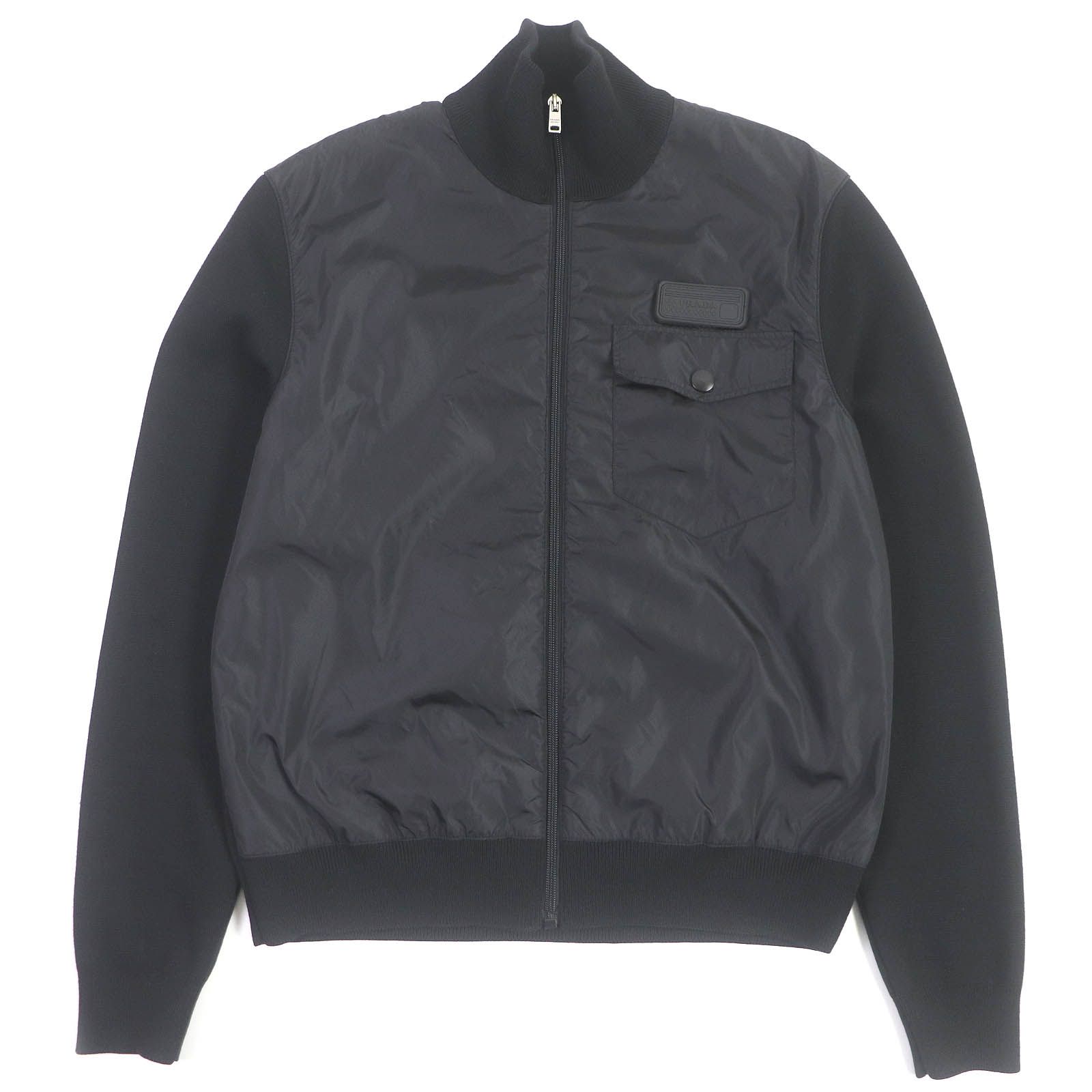 極美品□PRADA プラダ UMC134 バージンウール ナイロン切替 ジップアップ ニットブルゾンジャケット ブラック 46 箱付き イタリア製 正規品 メンズ