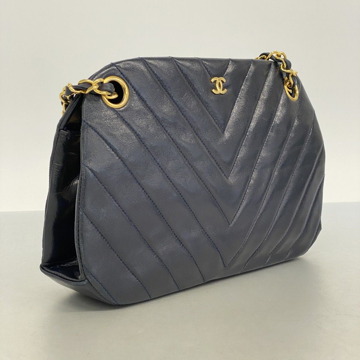 5of6603-h】シャネル ハンドバッグ Vステッチ チェーン ラムスキン