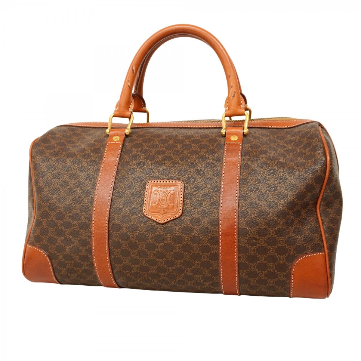 5pa0105】セリーヌ ハンドバッグ マカダム PVC ブラウン ゴールド金具