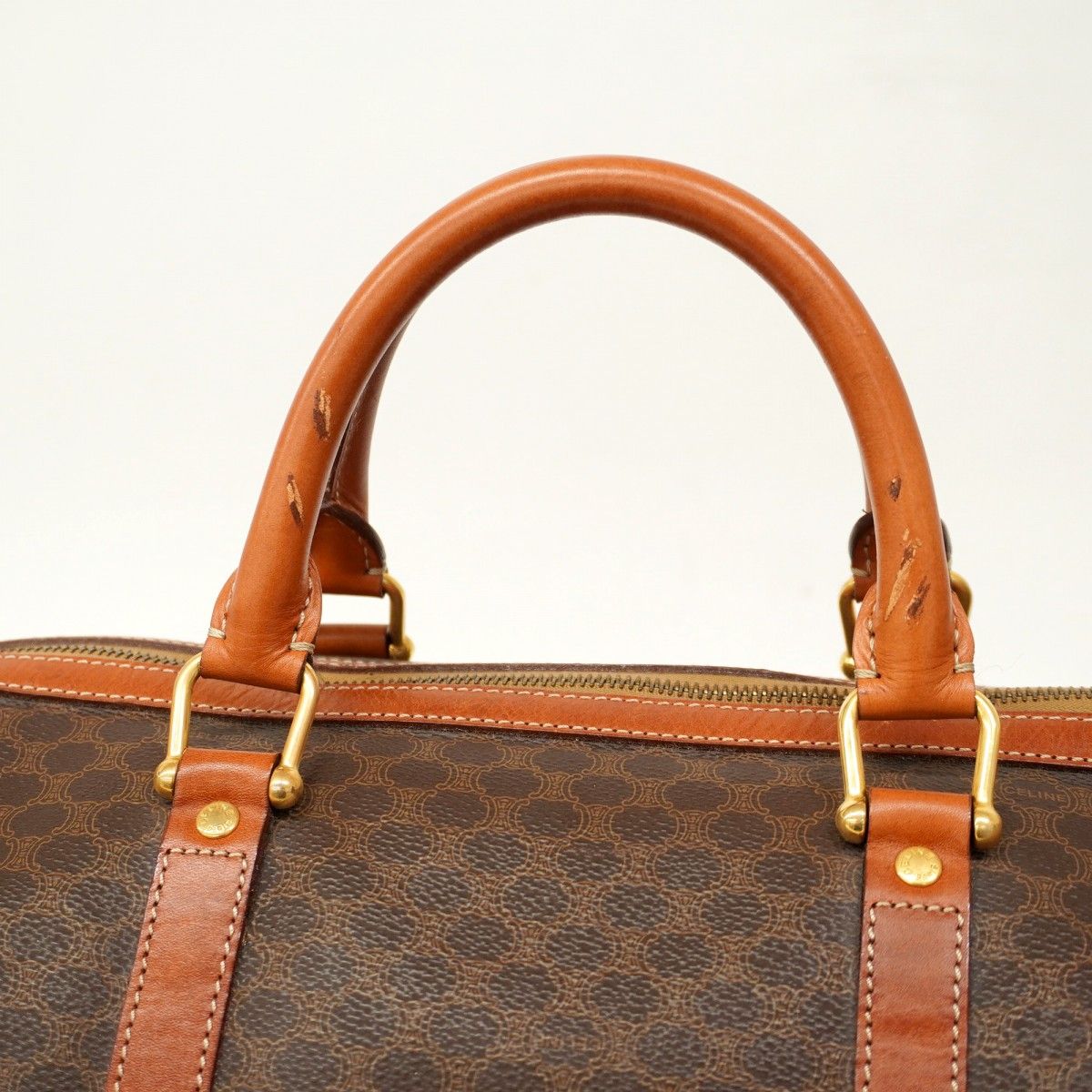 5pa0105】セリーヌ ハンドバッグ マカダム PVC ブラウン ゴールド金具