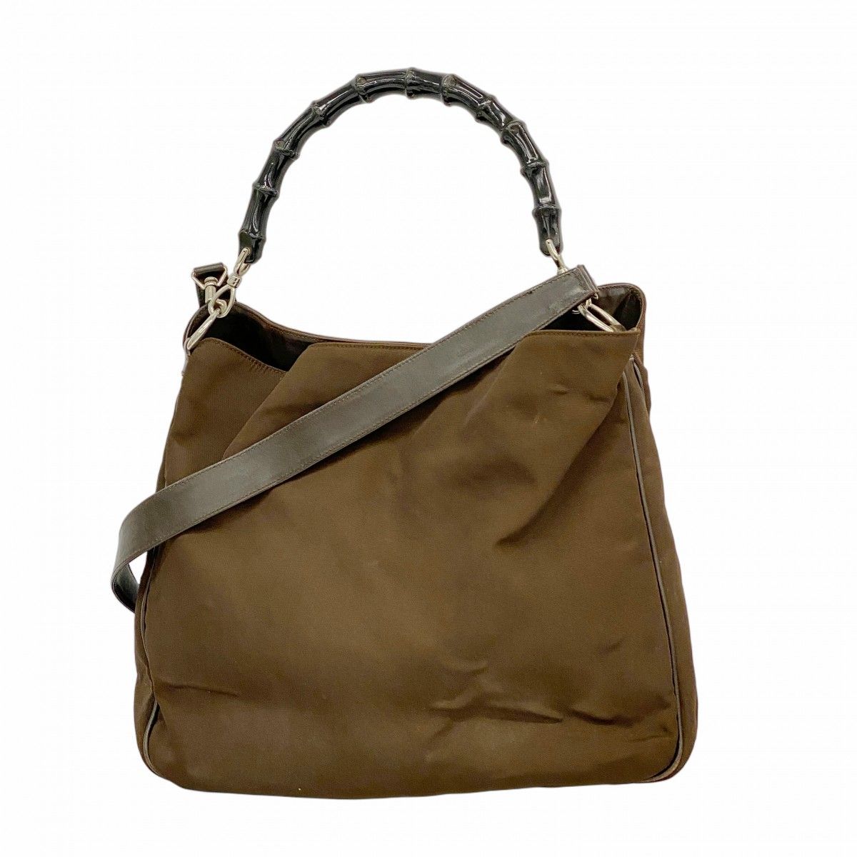 5pa0004】グッチ ハンドバッグ バンブー 001 1577 キャンバス ブラウン