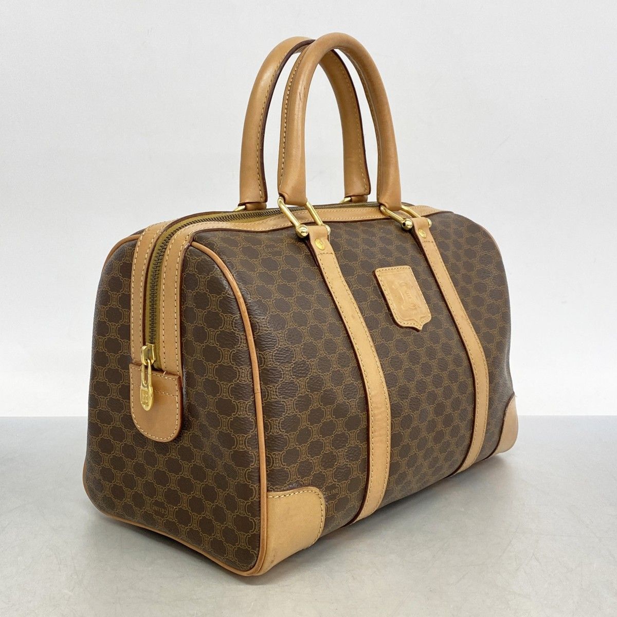 5pa0016】セリーヌ ハンドバッグ マカダム PVC ブラウン ゴールド金具