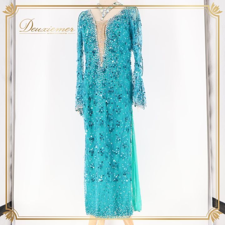 社交ダンス 衣装 ラテン ドレス ワンピース ラテンドレス 青 緑