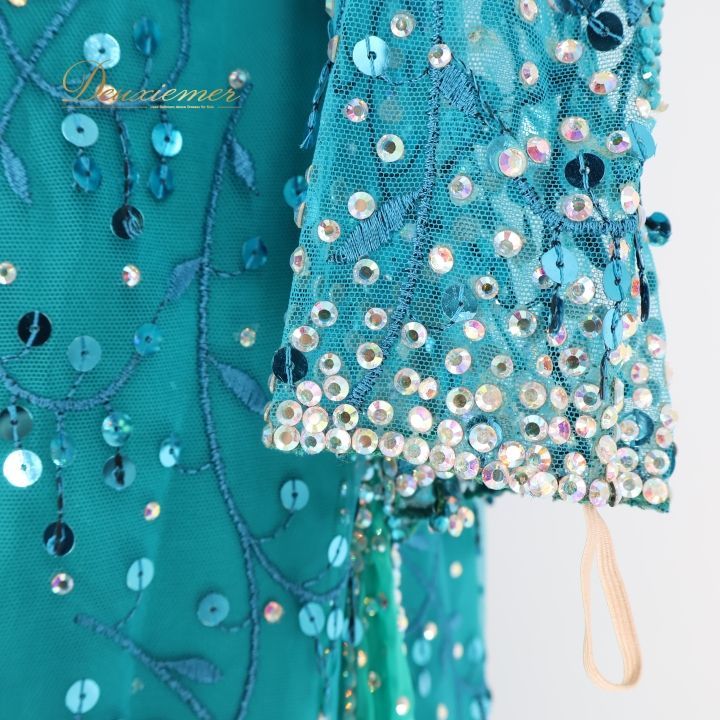 社交ダンス 衣装 ラテン ドレス ワンピース ラテンドレス 青 緑