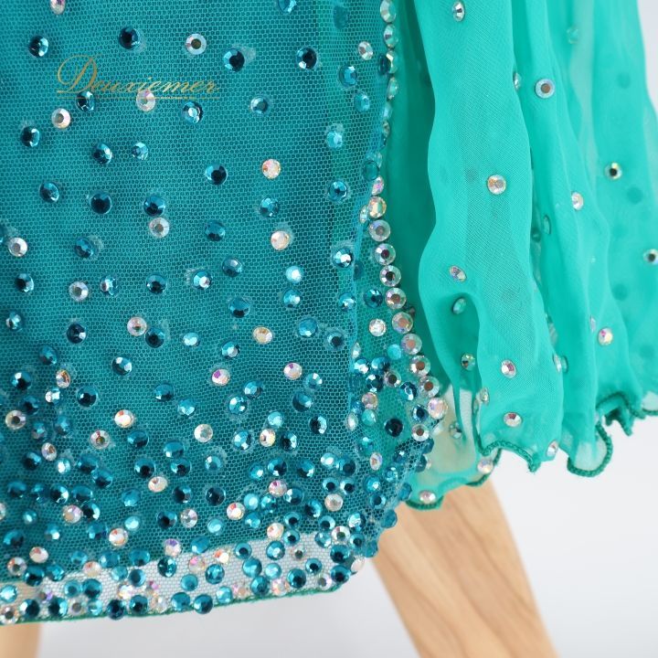 社交ダンス 衣装 ラテン ドレス ワンピース ラテンドレス 青 緑