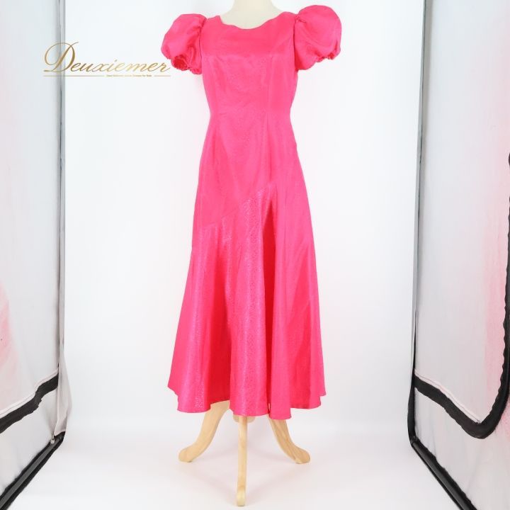 フラダンス 衣装 ワンピース ドレス ピンク系 ワンカラー パフスリーブ