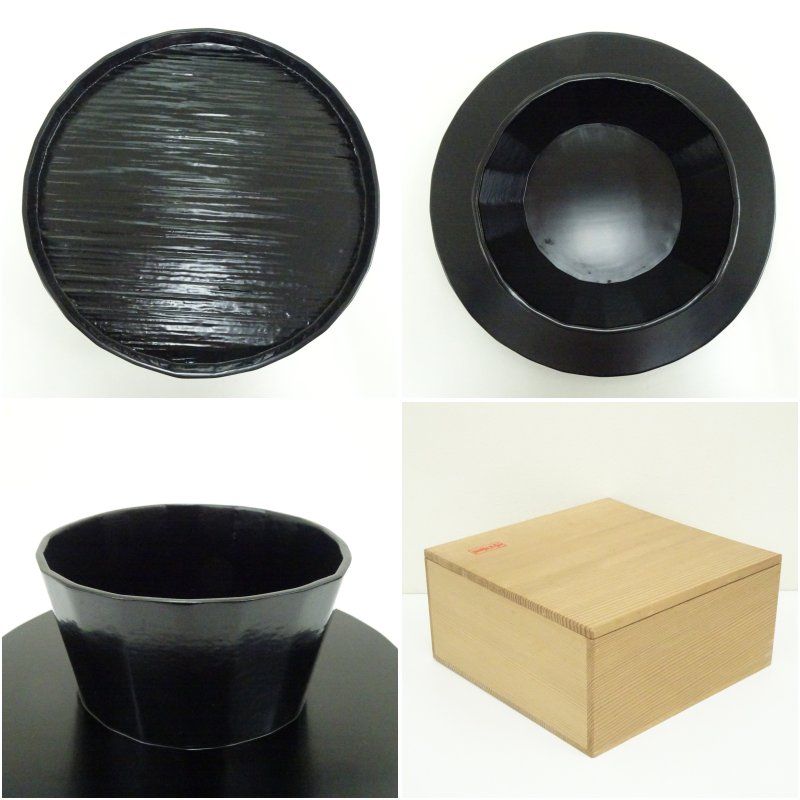 岡本漆専堂造 漆塗松葉蒔絵高杯干菓子器（共箱） 茶器 おしゃれ