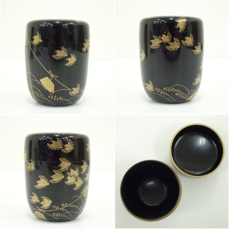 新井司峰造 稲穂蒔絵大棗（共箱） 茶道 茶道具 おしゃれ 茶器 なつめ