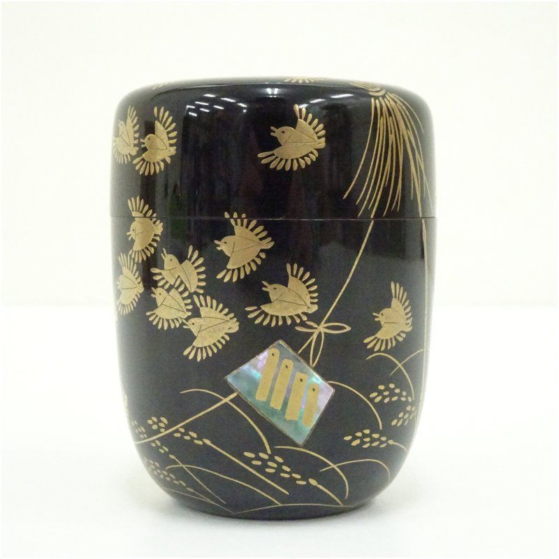 茶入れ　司峰作　稲穂雀蒔絵 茶道具 期間限定割引中 新井司峰造 稲穂蒔絵大棗（共箱） 茶道 茶道具 おしゃれ 茶器 なつめ