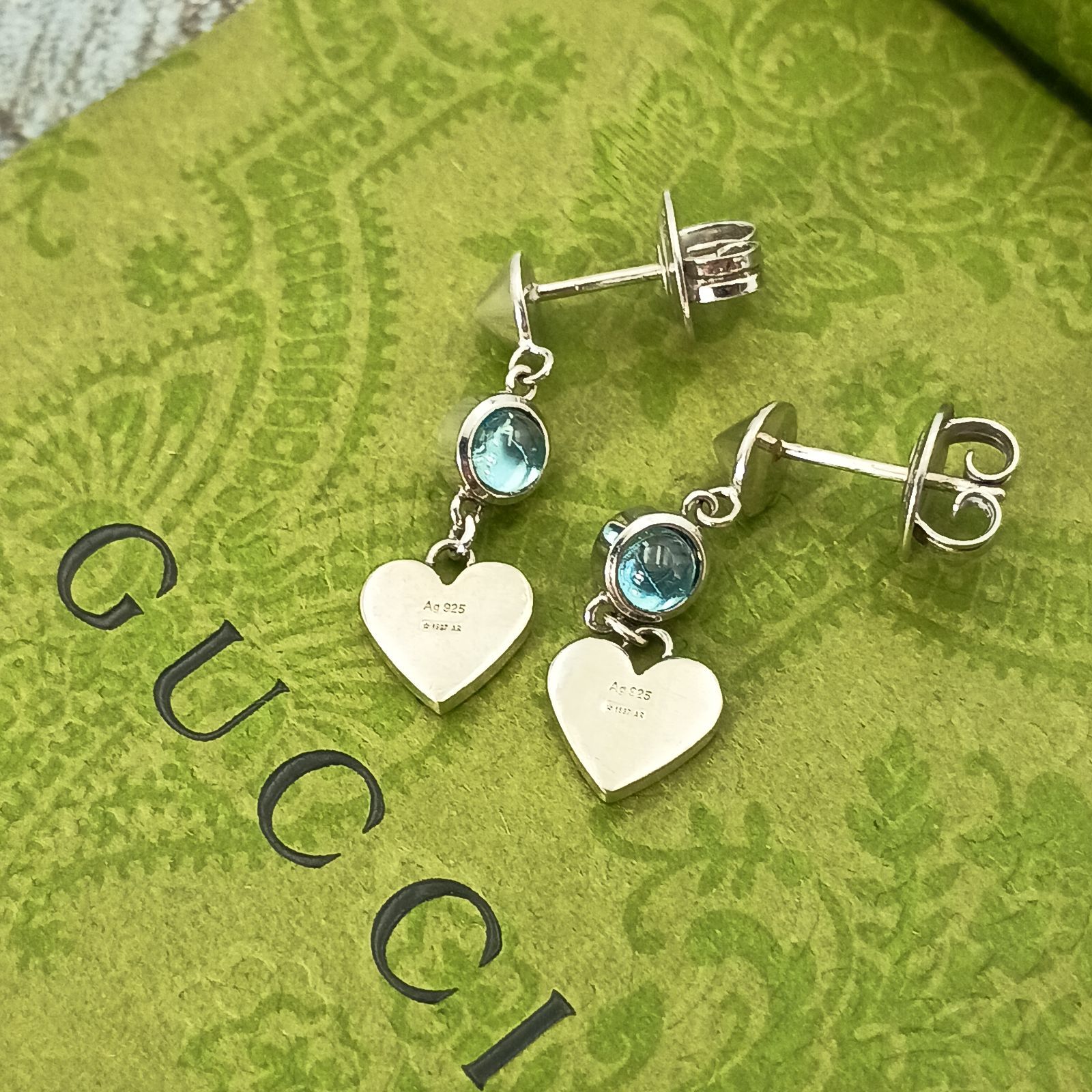 GUCCI グッチ ブルートパーズ ピアス 両耳 レディース ロゴ ハート