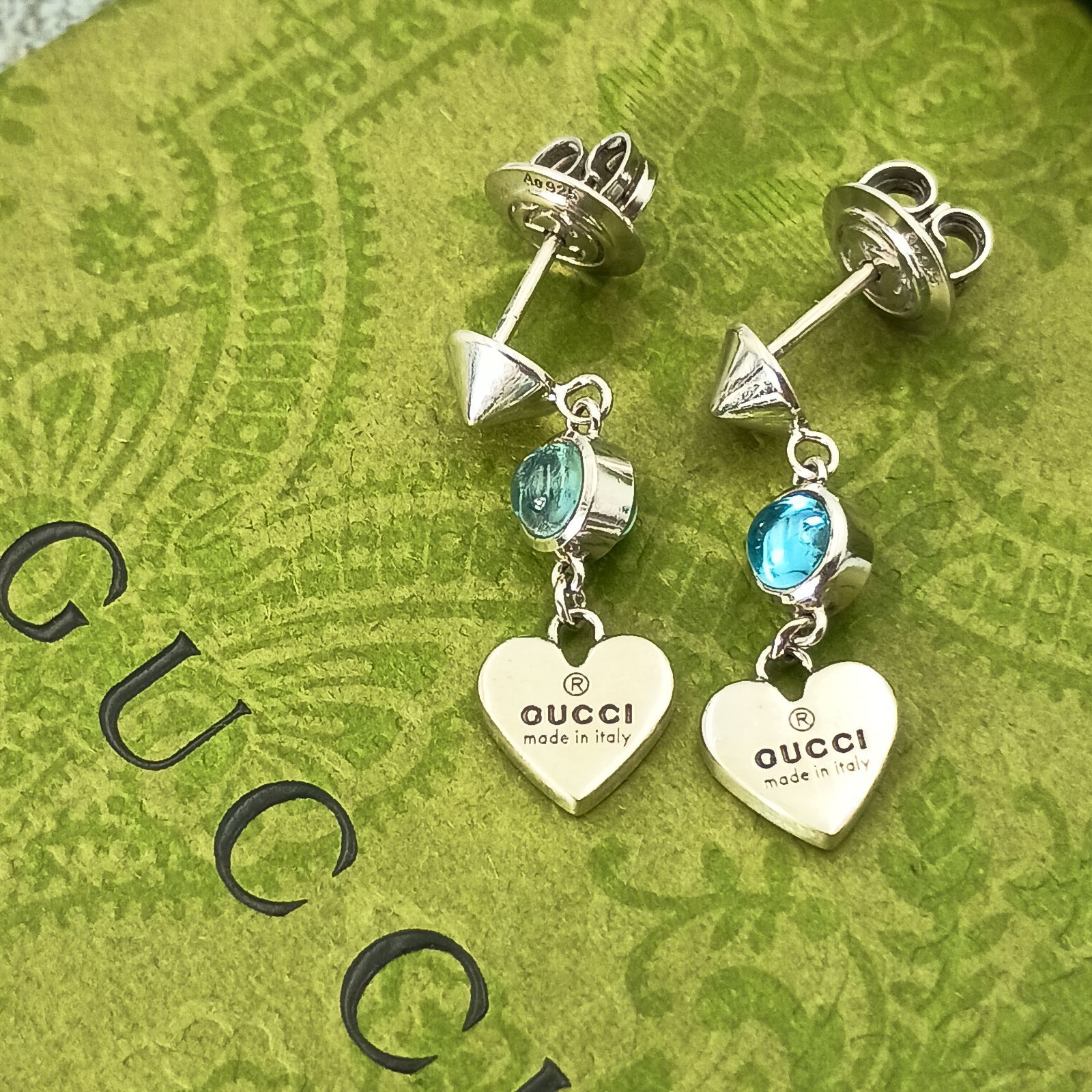 GUCCI グッチ ブルートパーズ ピアス 両耳 レディース ロゴ ハート シルバー925