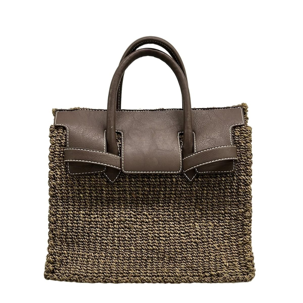 sea(シー) ハンドバッグ美品 - グレーベージュ×ダークブラウン かご