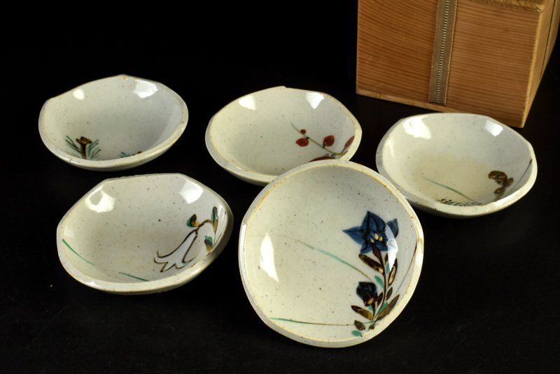 蔵C9774a】幸兵衛窯 金彩絵替草花文 銘々皿 小皿 五客 共箱 - メルカリ