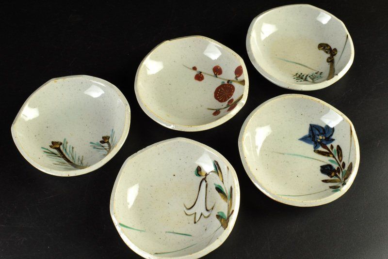 蔵C9774a】幸兵衛窯 金彩絵替草花文 銘々皿 小皿 五客 共箱 - メルカリ